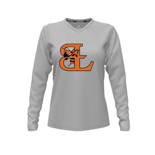 [FTLVCFGY-FYXS-LOGO2] Decker Comfort T-Shirt (Female Youth XS, Gray, V Neck, Logo 2, Long Sleeve)