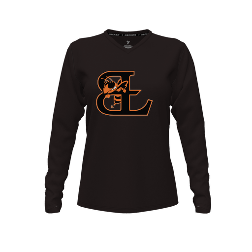 [FTLVPTBK-FYXS-LOGO1] Decker Performance T-Shirt (Female Youth XS, Black, V Neck, Logo 1, Long Sleeve)