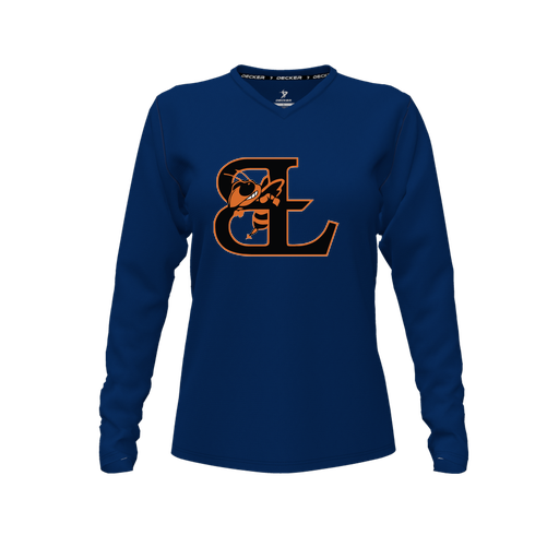 [CUS-DFW-TEES-PER-VNK-LSL-NVY-FYXS-LOGO1] Performance T-Shirt (Female Youth XS, Navy, V Neck, Logo 1, Long Sleeve)
