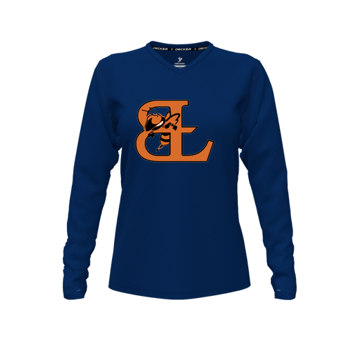 [CUS-DFW-TEES-PER-VNK-LSL-NVY-FYXS-LOGO2] Performance T-Shirt (Female Youth XS, Navy, V Neck, Logo 2, Long Sleeve)