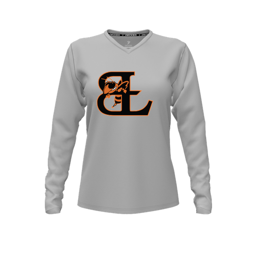 [FTLVPTGY-FYXS-LOGO1] Decker Performance T-Shirt (Female Youth XS, Gray, V Neck, Logo 1, Long Sleeve)