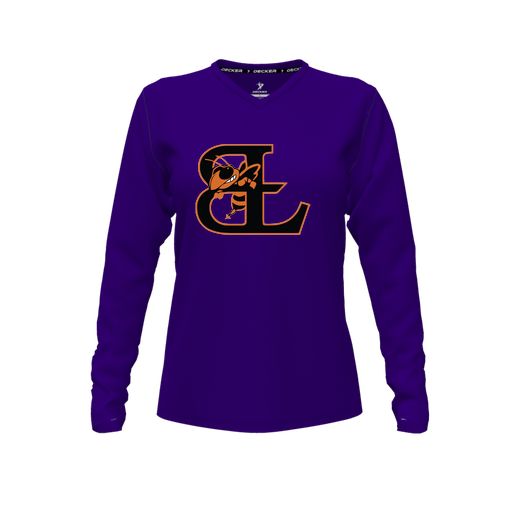 [FTLVPTPP-FYXS-LOGO1] Decker Performance T-Shirt (Female Youth XS, Purple, V Neck, Logo 1, Long Sleeve)